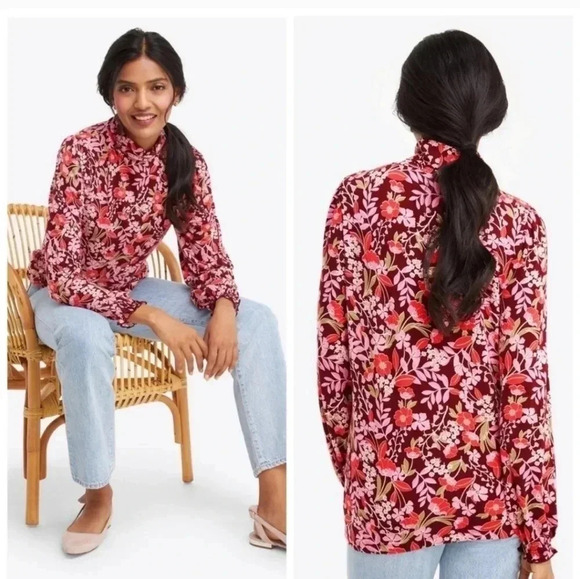 Draper James Floral Flowering Viney Knit Turtleneck Balloon Sleeve Blouse(XXL) - Picture 1 of 10